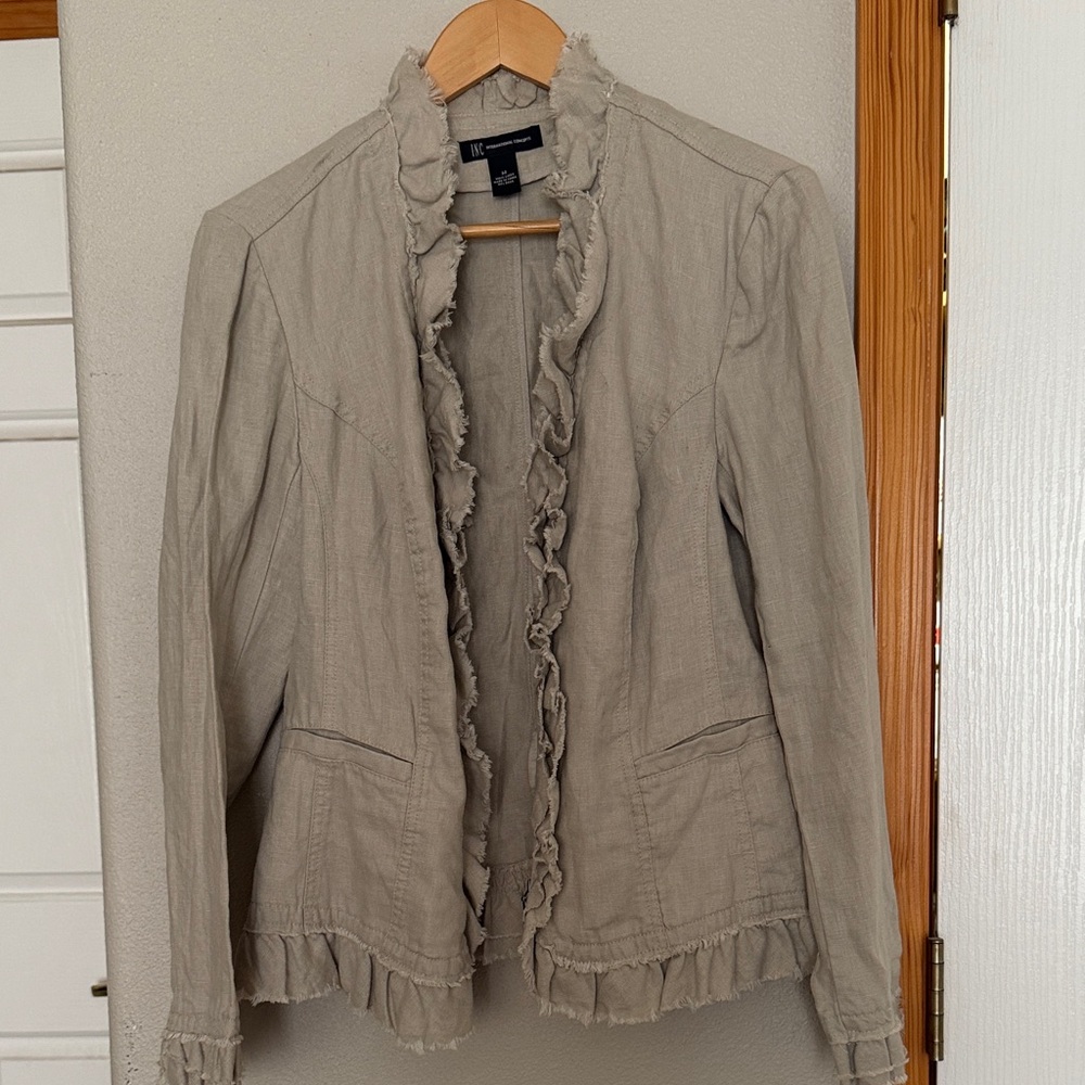 INC International Concepts Women's Ruffled tan Jacket
